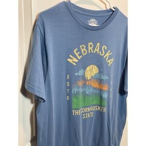 HOME FREE Mens Nebraska The Cornhusker State Graphic T Shirt XL Blue